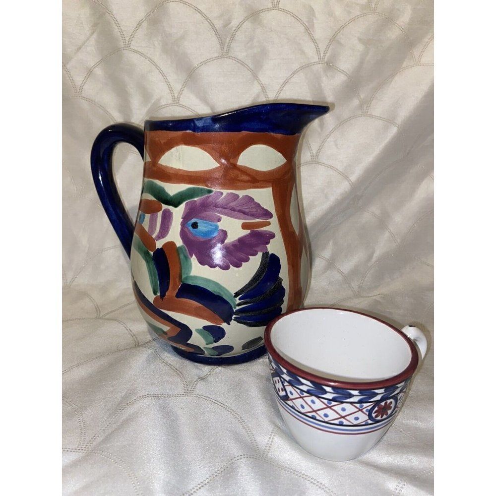 Tonala Vasquez Mexico Abstract Pattern Large Pitcher Jug Talavera - Picture 10 of 10